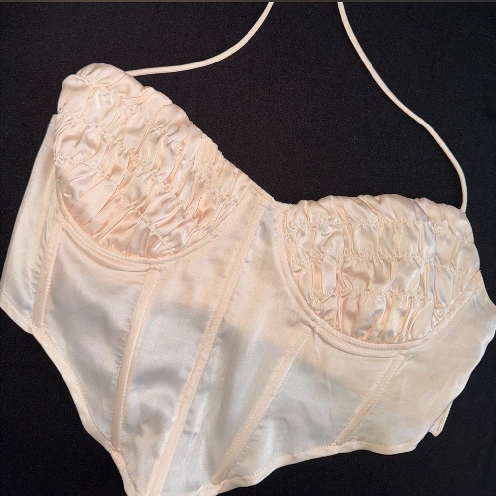 OOTDFash Cream Ruched Crop Top
